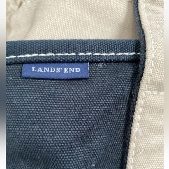 Lands End Vintage Beige & Blue Heavy Cotton Canvas Multipocketed Tote Bag - Picture 5 of 16